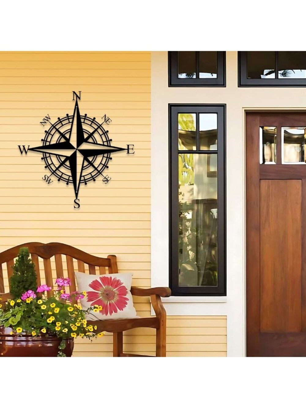 Nautical Compass Black Metal Wall Art | Beach Theme Home Decor | 17